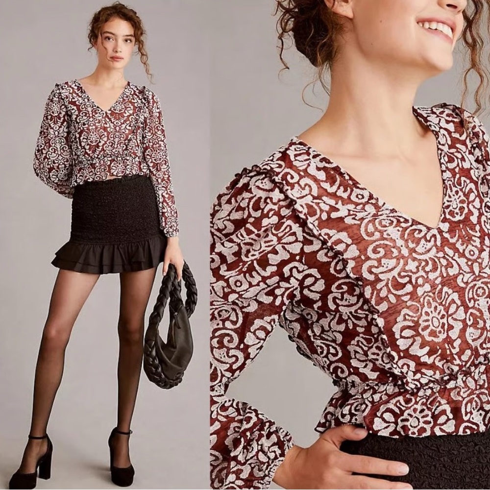 Anthropologie Jacquard Peasant Blouse